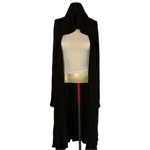 Joan Vass Black Long Hooded Cardigan Lightweight Size Large